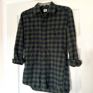 Men's Uniqlo Flannel Button Down Shirt Green & Navy